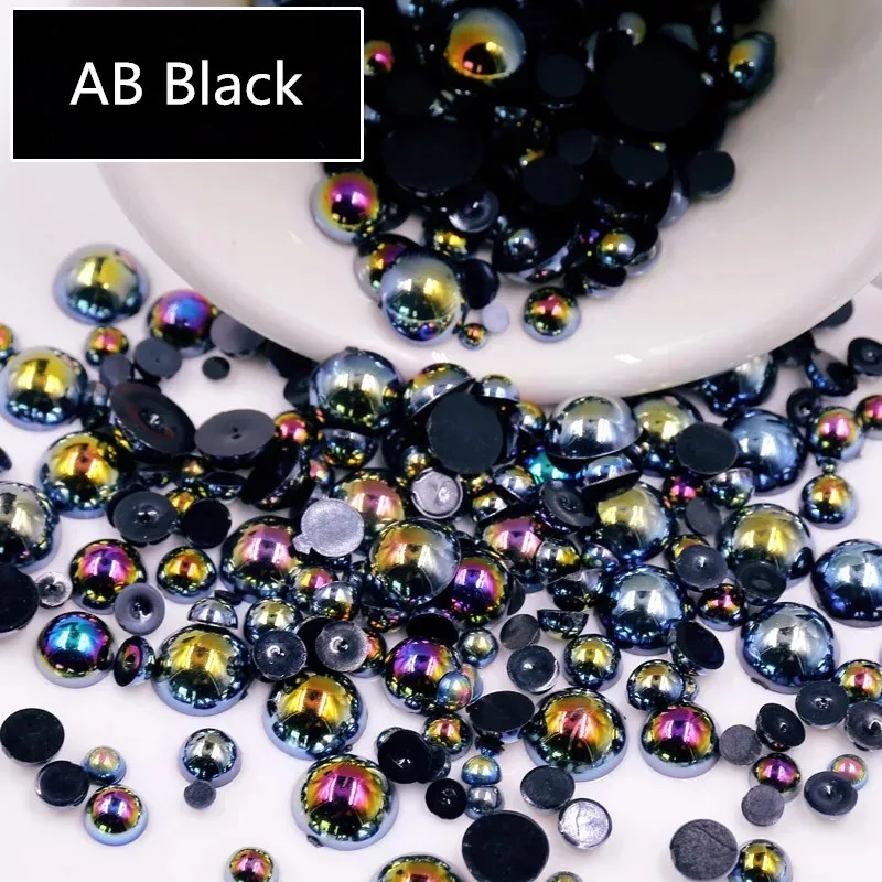 

AB Black Half Pearl Mixed Size from 1.5mm To 10mm Craft ABS Resin Flatback Half round imitation pearls
