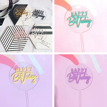 

INS New Happy Birthday Acrylic Cake Topper Gold Circle Double Layer Cake Topper For Birthday Party Cake Decorations Baby Shower