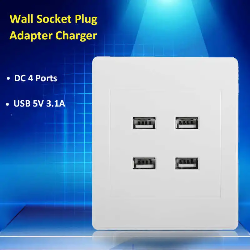 

DC 4 Ports USB 5V 3.1A Electric Wall Charger Dock Station Socket Power Outlet Panel Plate Switch Power Supply Adapter Plug