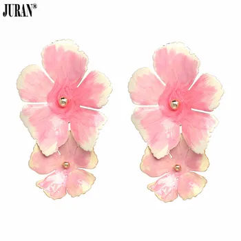 

JURAN New Arrivals Lovely Drop Earrings for Girls Sweet Fashion Double Flowers Dangle Earrings Large Long Resin Ear Accessories