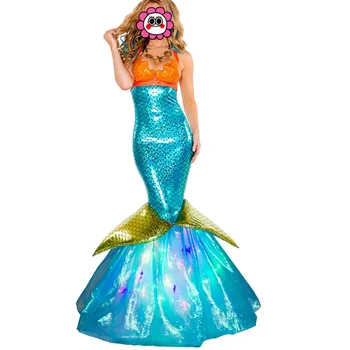 

Sexy New Blue Mermaid Costume Women Adult Women Cosplay Fancy Upper Bikini Slim Dress Halloween Costumes
