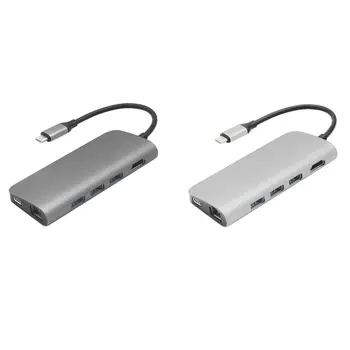 

Type-c Adapter USB HD RJ45 Port Converter Memory Card Expansion High Speed Transmission USB3.0 Hub 8 In 1