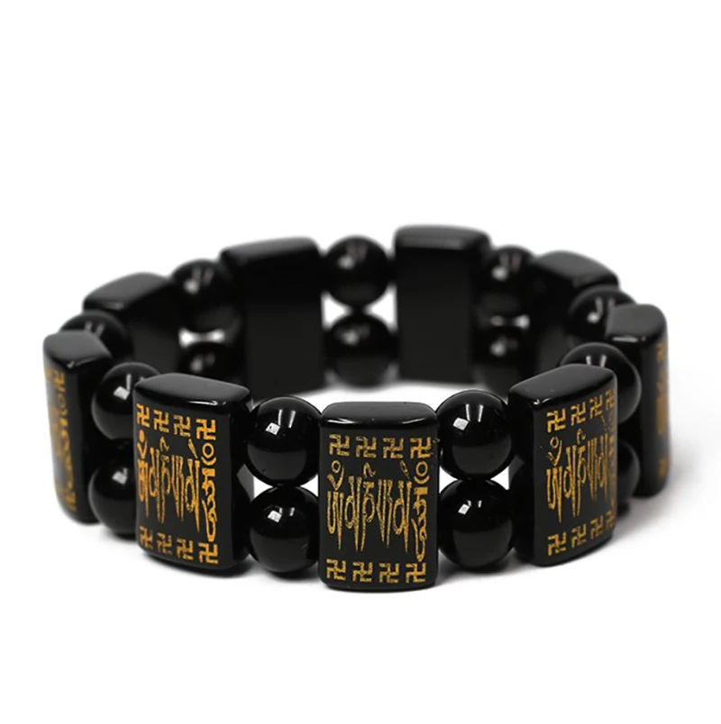 

BOEYCJR Black Mantra Obsidian Stone Beads Bangles & Bracelets Handmade Jewelry Energy Bracelet for Women or Men 2019