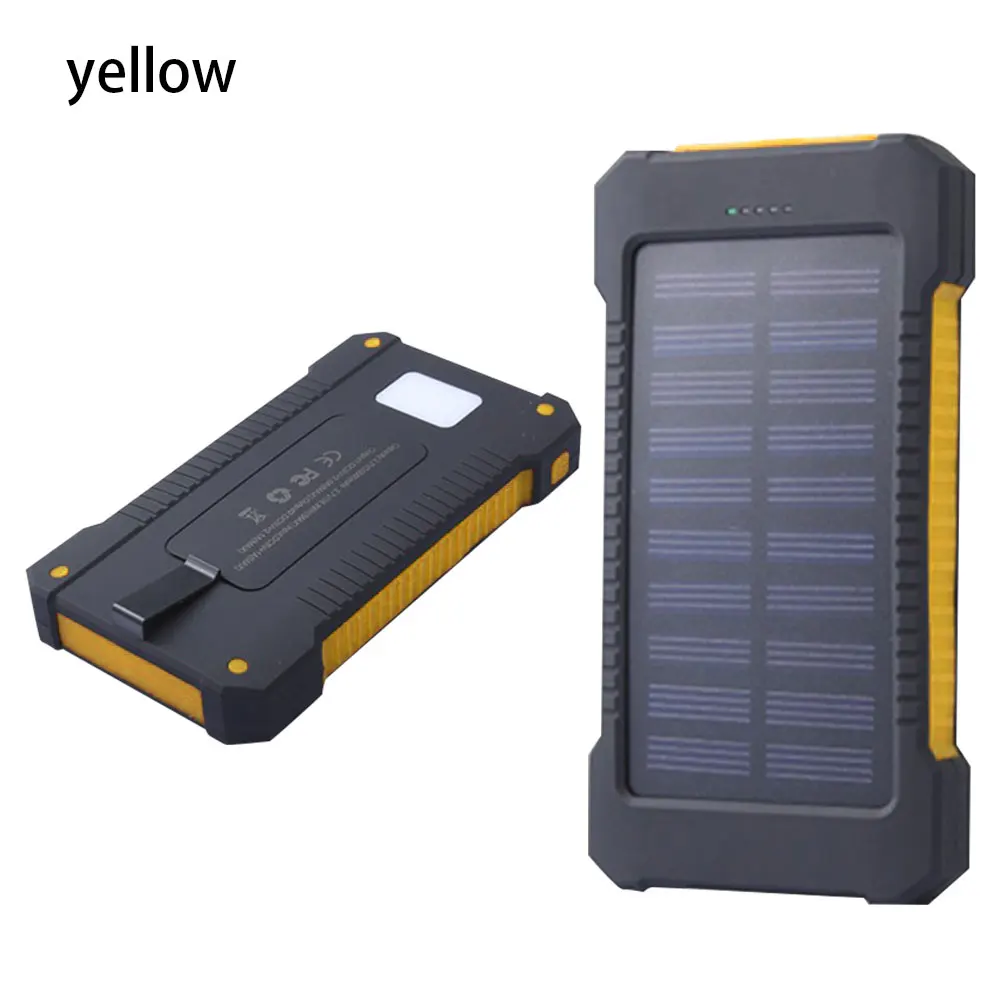 Солнечный водонепроницаемый внешний аккумулятор светодиодный светильник внешний аккумулятор 2 USB внешний аккумулятор портативное зарядное устройство для всех мобильных телефонов планшет камера - Цвет: Цвет: желтый