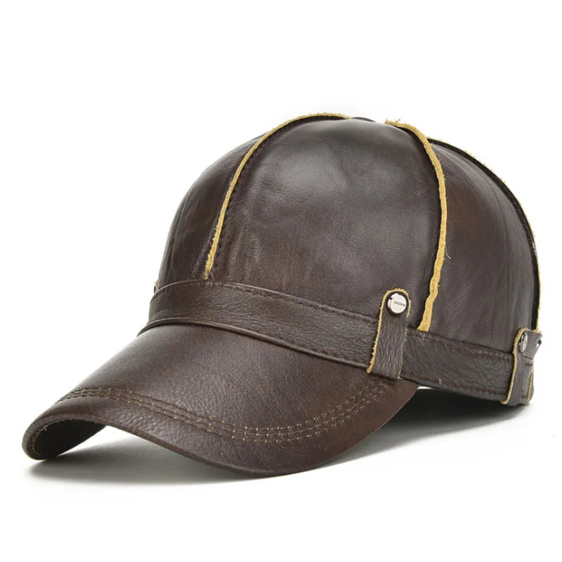[AETRENDS] кожаная бейсбольная кепка, мужские зимние шапки с ушками, шапка для папы, мужская Кепка, кожаная кепка s Z-5301