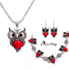 Crazy Feng женский ретро, тибетский серебряный Подвеска из камня и хрусталя ожерелье браслет серьги наборы ювелирных изделий