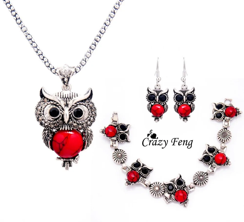 Crazy Feng женский ретро, тибетский серебряный Подвеска из камня и хрусталя ожерелье браслет