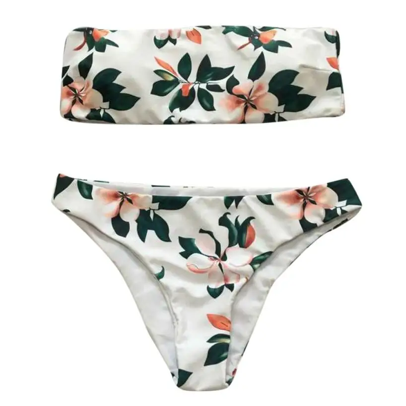 KLV Women New Floral Off The Shoulder Bikini Set Sexy Low Waisted Brazilian Swimsuit Bathing Suit Swimwear #a25 | Женская одежда
