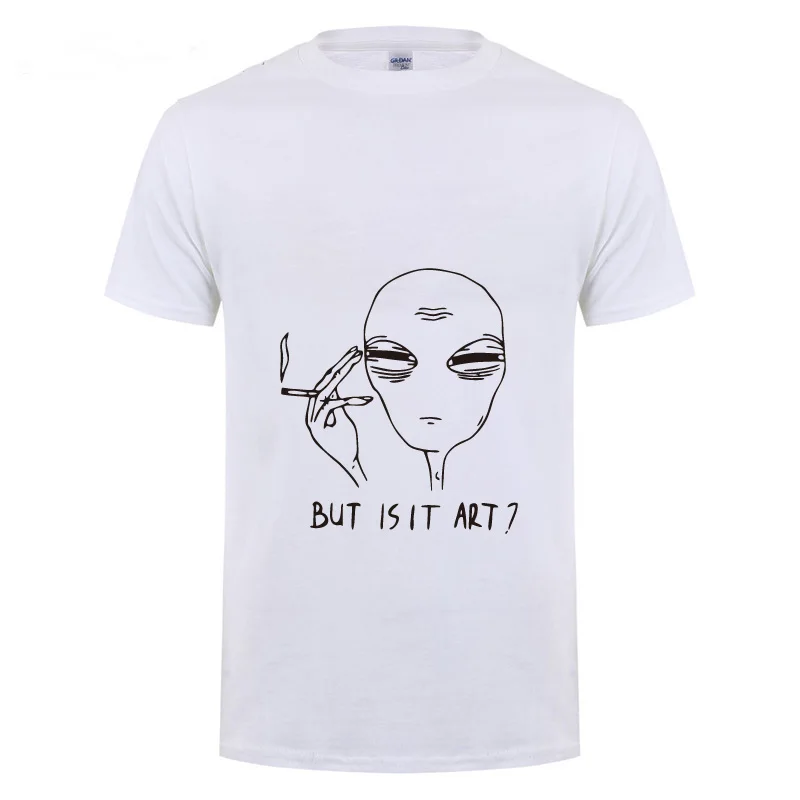 

Alien Cigarette Smoking BUT IS IT ART  Funny T-Shirt Men Women Summer O Neck Short Sleeve Casual Cotton T Shirt Graphic Top Tee