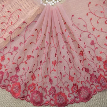 

5yards 30cm wide Wine Red embroidery wide flower lace trim fabric for dress Free Shipping-TL