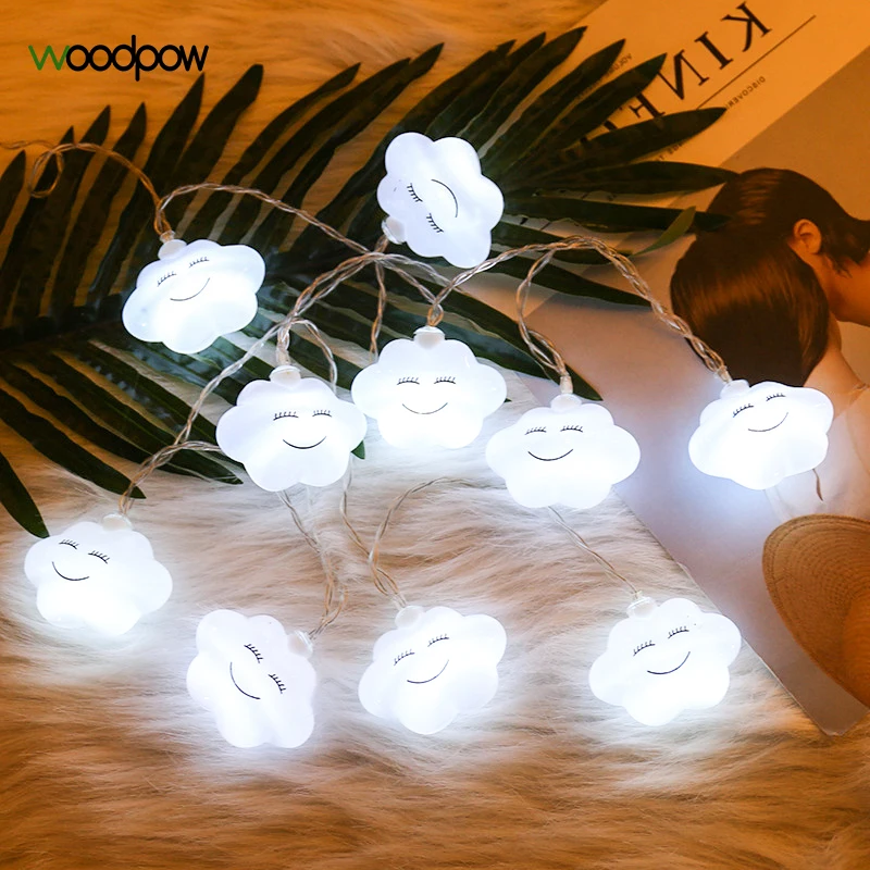 

Woodpow 1.5M 10LED Smile Clouds String Lights Battery Powered Bedroom Party Holiday Cute Decoration Garland Strip Lighting