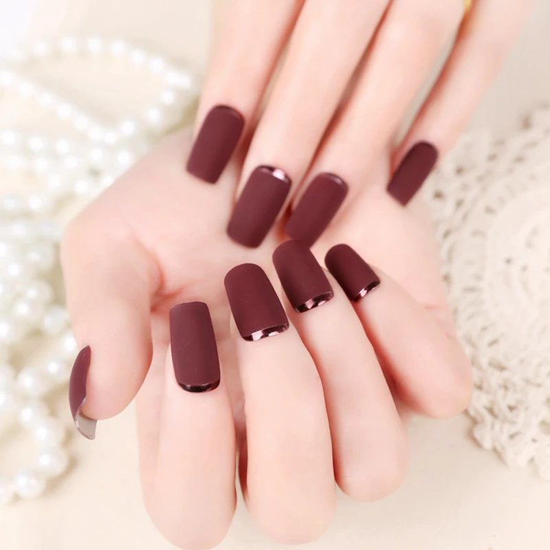 24pcs Set Coffee Matte Acrylic Nails Medium Design Full Cover 24pcs Set Coffee Matte Acrylic Nails Medium Design Full Cover Frosted Fake Nail Faux Ongles Z112 In False From Beauty Health On Aliexpress