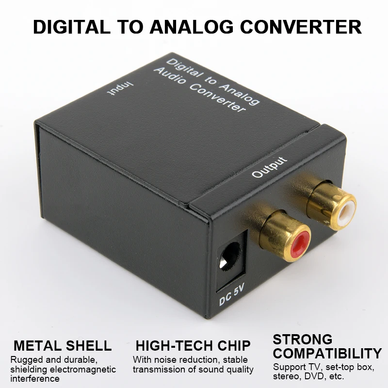 

Digital to Analog to Audio Converter Digital Toslink / Fiber SPDIF to RCA Audio Converter for Home and Professional Audio