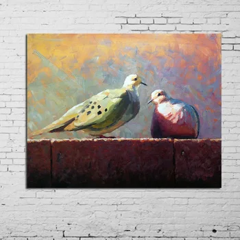 

home Decorative Art 100% Handmade Animal Oil Painting on Canvas Wall Paintings Abstract White pigeon family Picture best gift