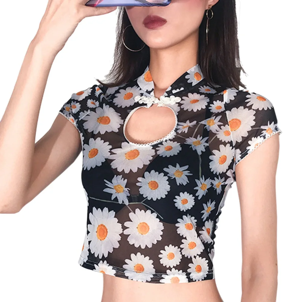 

Hot Women Vintage Transparent Mesh Turtleneck T Shirt Ladies Sexy See Through Short Sleeve Club Party Top Tshirt Female Camiseta