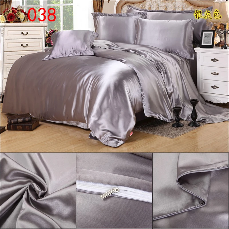 Silver Gray Tribute Silk Duvet Cover Twin Full Queen King Home