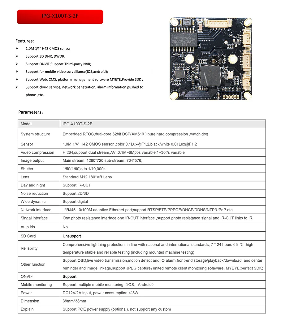 Parameters for IPG-X100T-S-2F