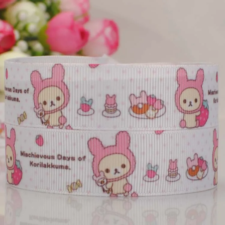 

free shipping 50 yards 7/8 " 22 mm Mischievous Days of Korilakkuma pattern print grosgrain tape cartoon ribbon hairbow