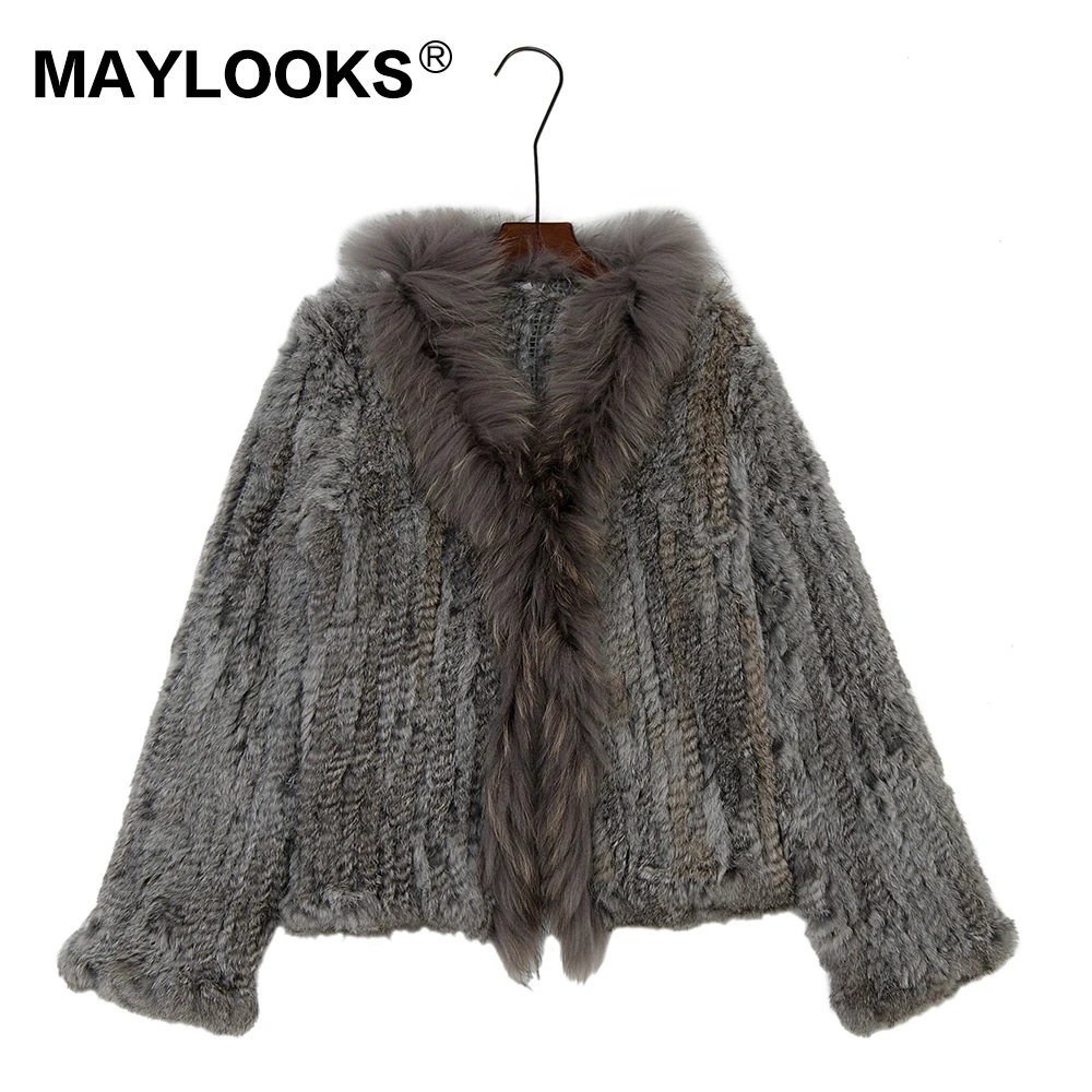 MAYLOOKS из натуральной шерсти вязаное Для женщин кролика енота меховая куртка плащ