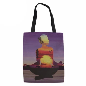 

Women Large Capacity Canvas Reusable Shopping Bags Foldable Tote Character Ladies Shopper Shoulder Bag Eco Grocery Bag