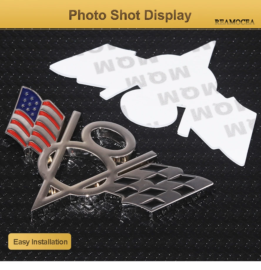Reamocea Car 3D Metal V8 Emblem Badge American USA Flag Sticker Fender Tailgate Styling For Ford Chevrolet Keychain Trunk (10)