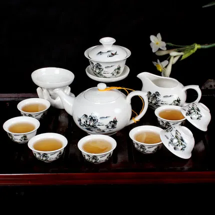 Чайный сервиз Gong fu cha, керамический чайник с чашкой fung fu, gaiwan, поднос для заварки, фарфоровая чайная чашка, набор чайников - Color: 13pcs type 1