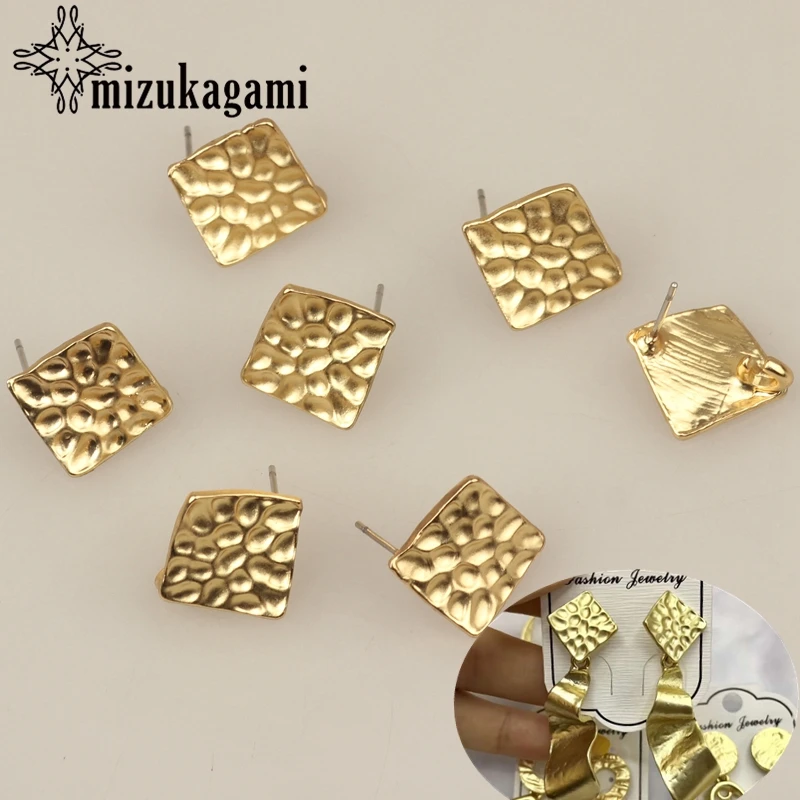

16mm 6pcs/lot Zinc Alloy Gold Geometric Ripple Distorted Square Earrings Base Connectors For DIY Earrings Jewelry Accessories
