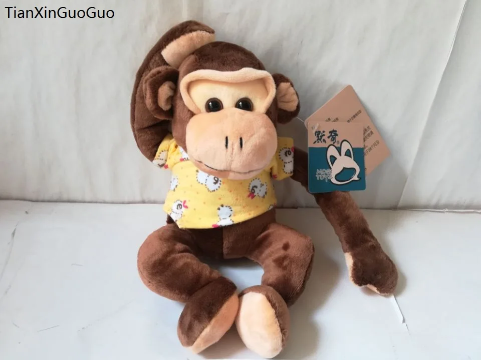 about 24cm lovely brown monkey plush toy dressed cloth magnet monkey doll soft toy Christmas gift s2215