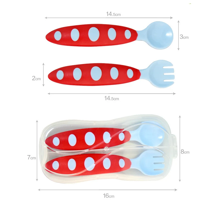 Грудничка, посуда, набор безопасная ложка для грудничков+ вилка противоскользящей ручкой для малышей набор ложка и вилка, мягкие детские суповая вилка с тучками для малышей Детские посуда T2003