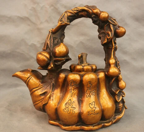 

0 11'' China Old Kettle Carve Gourd Peach-Shaped Mantou Blessing Bronze Statue