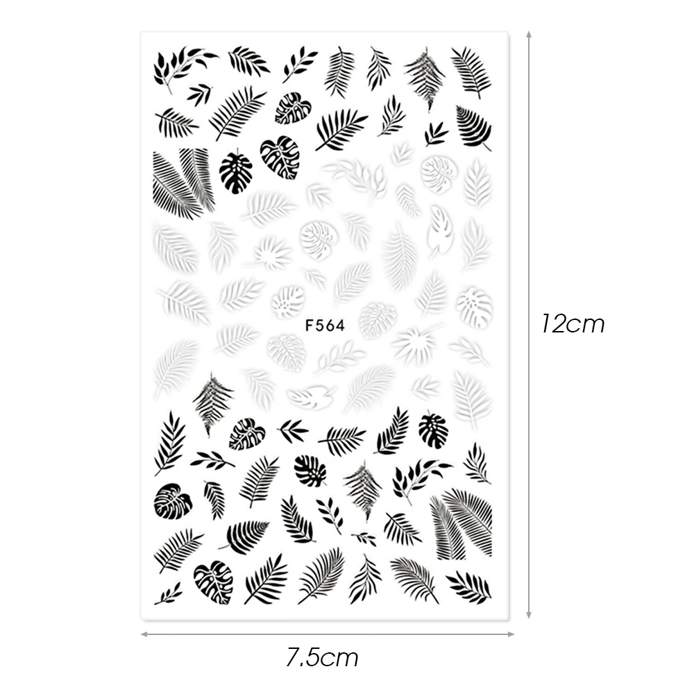 1 шт., 3D наклейки для ногтей, слайдеры, черно-белые наклейки, растительная лоза, ювелирные изделия, ожерелье, тропические листья папоротника, геометрические, маникюрные BEF564-573