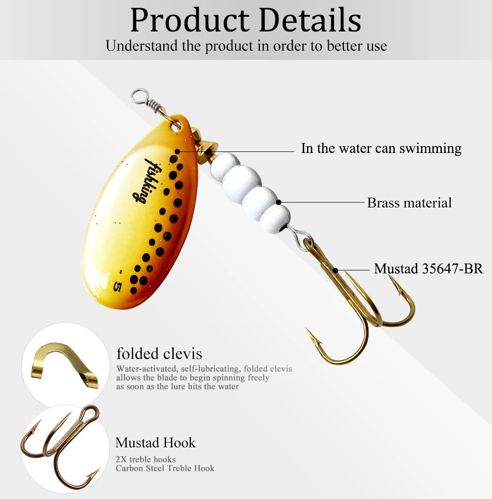 FISH KING 1pc Spinner Bait Fishing Lure 3.2g 4.3g 6.1g 9.6g 13.6g Pike Hard Baits Spoon With Treble Hook Tackle High Quality