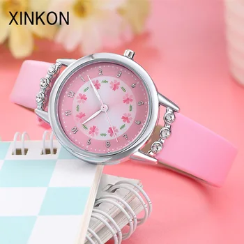 

XINKON Fashion Kids Watches Children Watch Girls Leather Quartz Wrist Watch Students Gifts Present Cute Sweet Pink Dropshipping