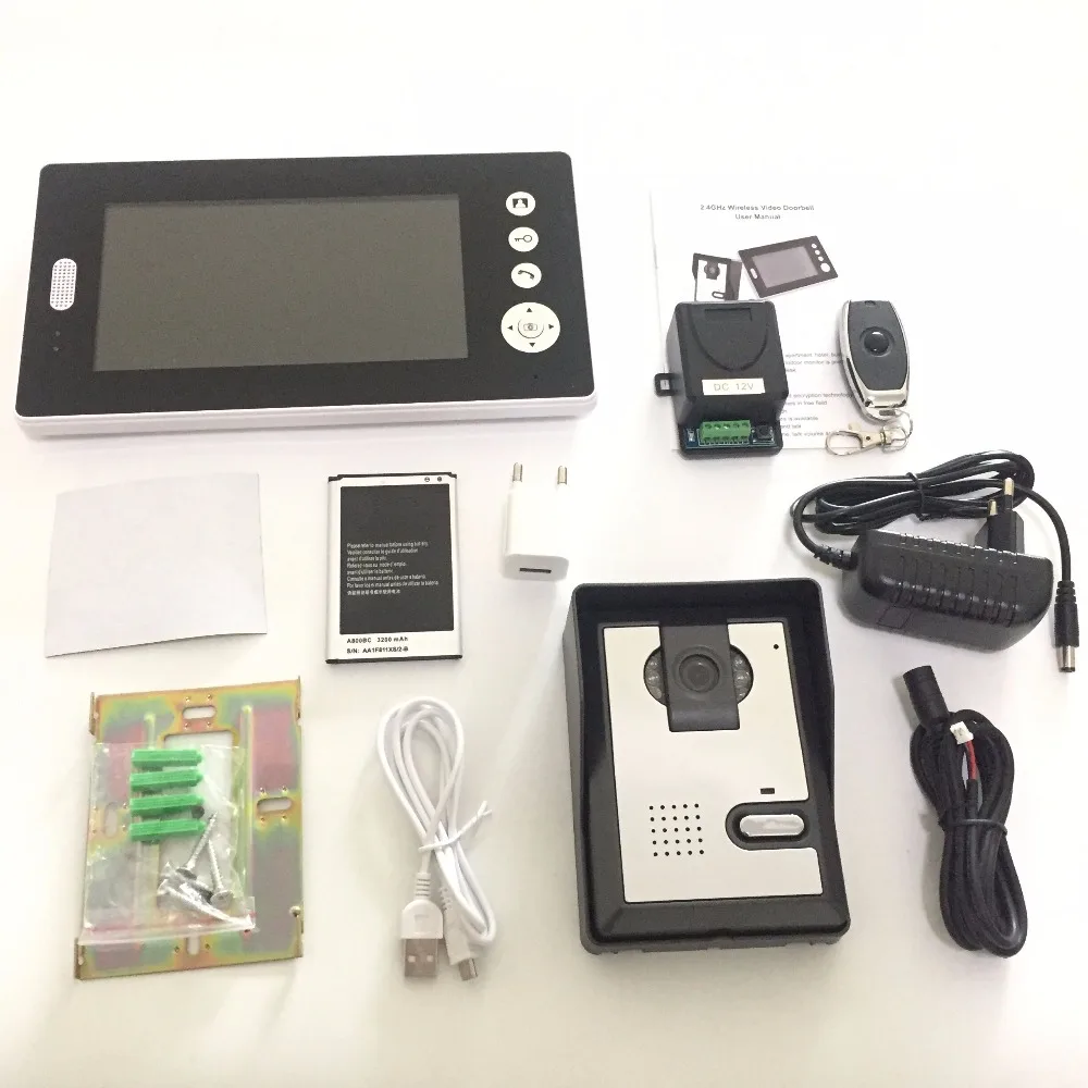 

2.4GHz Wireless Video Door phone 7 inch TFT Monitor Video Door Bell Intercom System Automatically Take Pictures IR Camera