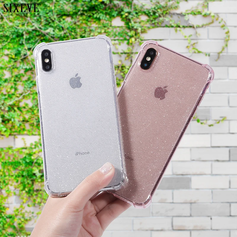 Роскошный блестящий чехол для iPhone 7 8 6 s S Plus X XR XS MAX прозрачный суперударопрочный