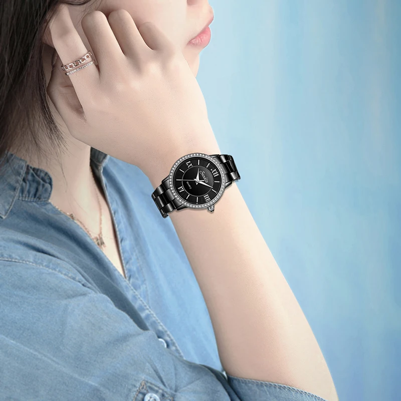 

SUNKTA Crystal Diamond Rose Gold Black Ceramic Women Watches Top Brand Luxury Fashion Watches women Waterproof Relogio Feminino
