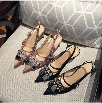 

Sand/Black Silk Mary Jane Shoes Pointed Toe Slingbacks Vintage Pumps Elegant Crystal High-Heeled Bridal Wedding Shoes Woman