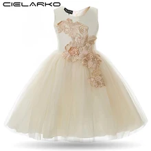 Cielarko/платье для девочек с цветочной аппликацией; свадебные платья для малышей; сетчатые вечерние бальные платья на выпускной; Детские платья; Vestidos Для Девочек
