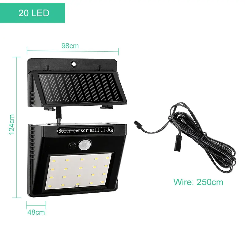 20 светодиодный разделяемый солнечный светильник, перезаряжаемый PIR датчик движения, активированный светильник на солнечной батарее, водонепроницаемый настенный светильник для безопасности сада - Испускаемый цвет: 20D