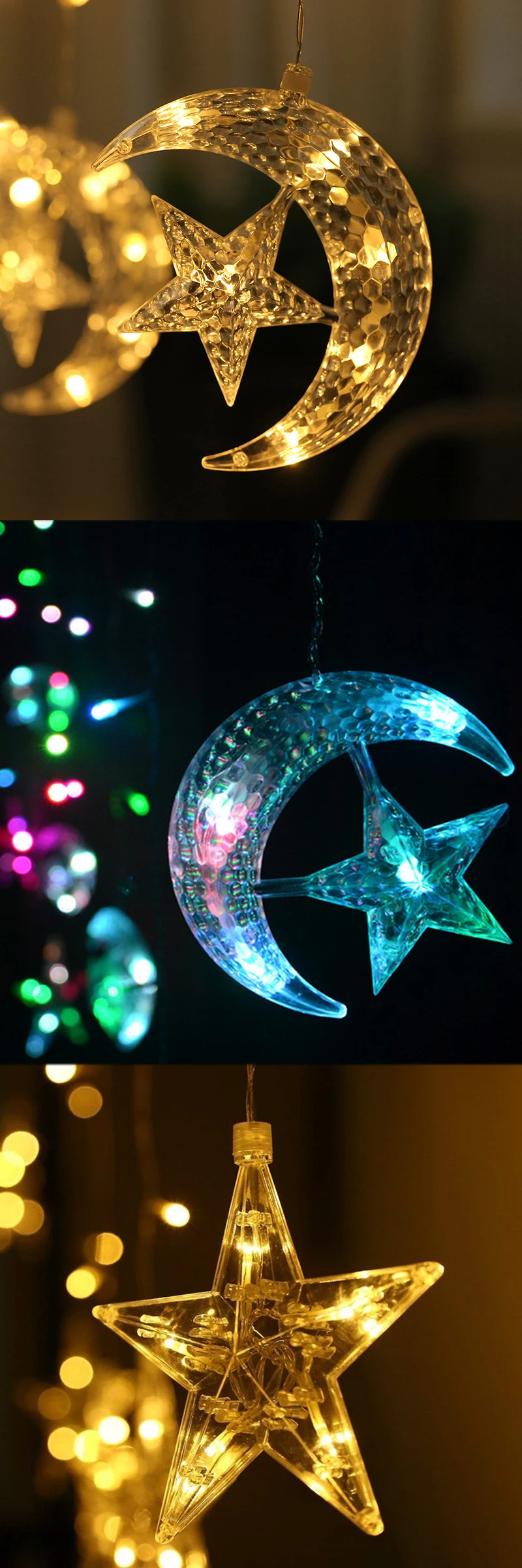 Estrela da Lua Guirlanda para o Casamento do Feriado do Natal do Partido Decoração de Casa Luz da Corda de Fadas Cortina 2.5m 138 Led Luz 2 para o Casamento do Feriado Do Natal Do partido decoração de casa