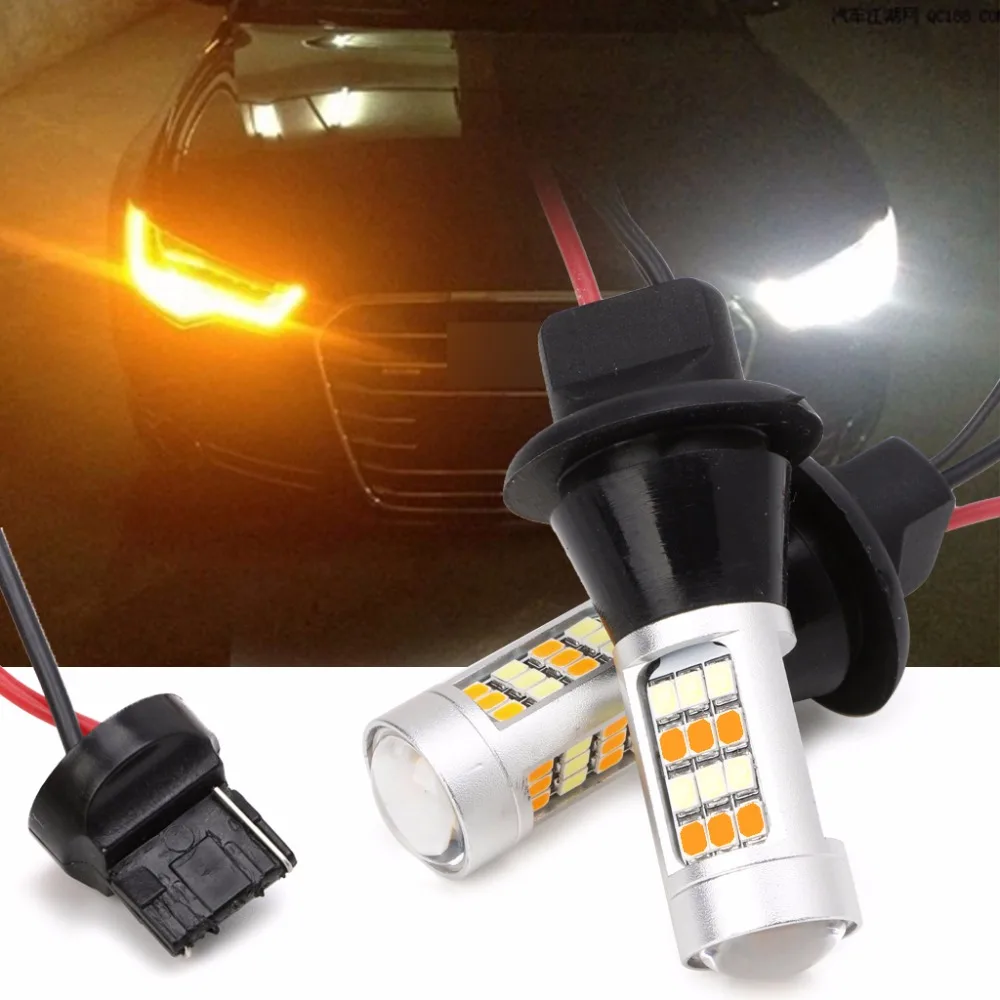 

2Pcs 50W 7440 T20 42-LED 2835 Dual-Color Switchback LED DRL Turn Signal Light Kit