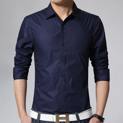 Мужская одежда Рубашки для мальчиков Slim Fit сплошной 17 Цвет бренд 3XL мода с длинным рукавом Camisas социальной masculinas Повседневное Camisas Hombre - Цвет: Navy blue