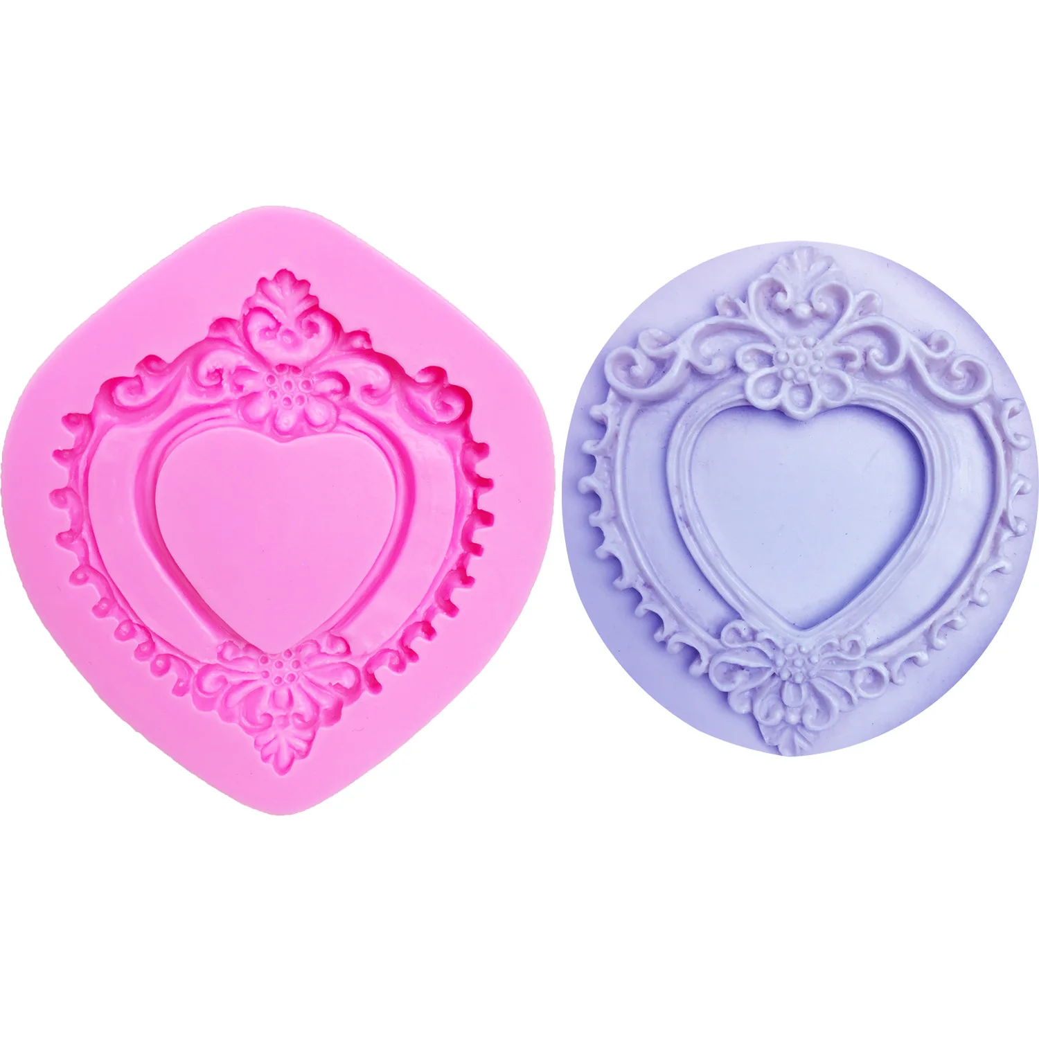 

M0730 Vintage Love Heart Shape Mirror Frame 3D Silicone Mold Fondant Chocolate Molds Cake Decorating Tools