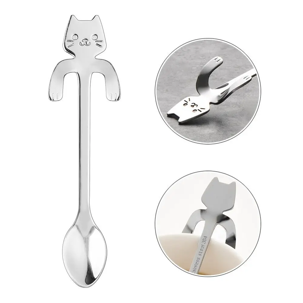 

Cute Cat Spoon Long Handle Mini Flatware Coffee Stainless Steel Drinking Seasoning Tool Spoon Kitchen Gadget Ice Cream Tea Spoon