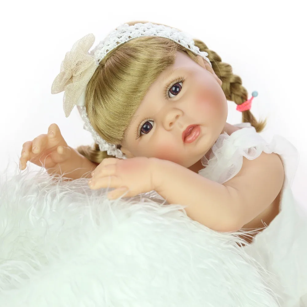 Гладкие светлые волосы Baby Reborn кукла голубые/коричневые глаза тела силиконовая детская виниловая кукла модная Реалистичная кукла-новорожденный девочка Ванна игрушки