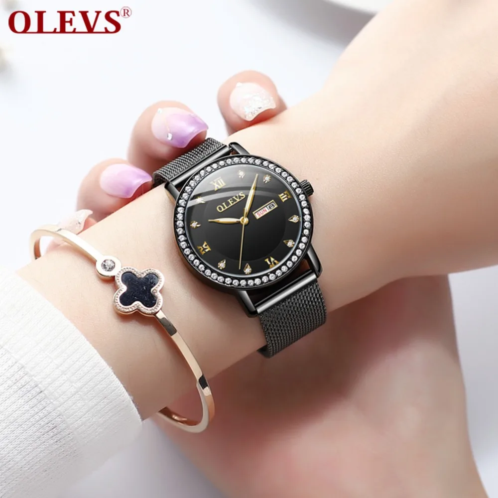 OLEVS Fashion Brand Ladies Watch Quartz Watch Women Casual Dress Watch Rhinestone Bracelet Watch Rose Gold Crystal reloje mujer