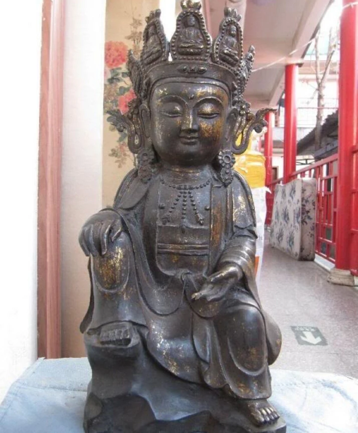 

song voge gem S0592 16"Chinese Worship Fane Bronze CopperTathagata Kwan-Yin Guan Yin Buddha Statue