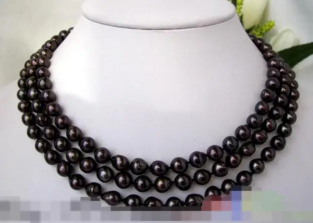 

3628 3strands baroque black cultured FW pearl necklace