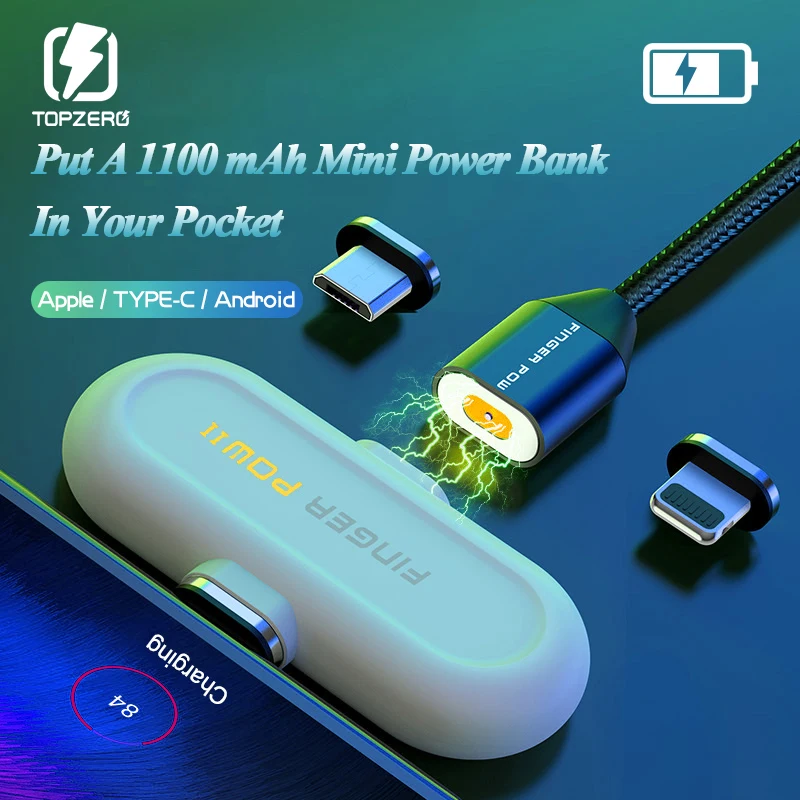 Fingerpow Магнитная Быстрая зарядка мини powerbank для iphone android type C внешняя зарядка аккумулятора 18650 Powerbank USB кабель для передачи данных