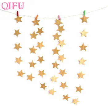 

QIFU 1set Gold Glitter Star Banner 4M Birthday Banner Hanging Ornament Wedding Room Decoration Supplies Kids Party Favors Decor
